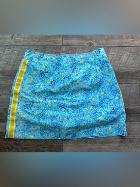 Lilly Pulitzer Blue Mosaic Mini Skirt with Yellow Stripe